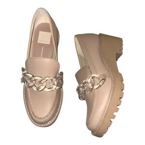 Dolce Vita Harris Leather Loafer Chunky Heel w Acrylic Chain Detail Blush 6.5